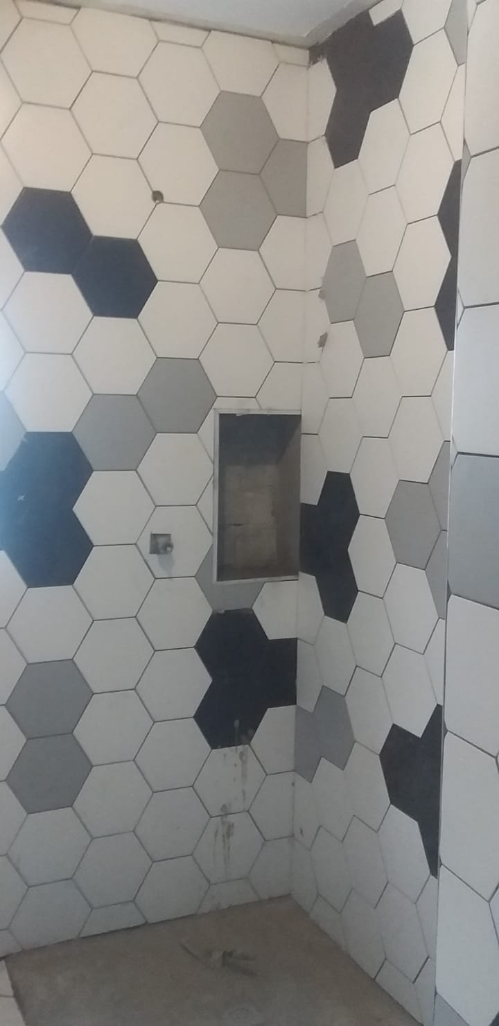Hexagonal mosaic feature wall
